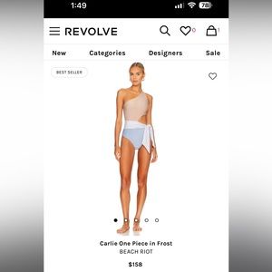 Beach Riot Carlie One Piece shine glitter frost silver tie medium m euc